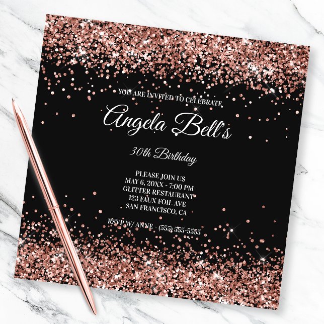 Invitation Faux Sparkly Rose Gold Parties scintillant Noir (Créateur téléchargé)