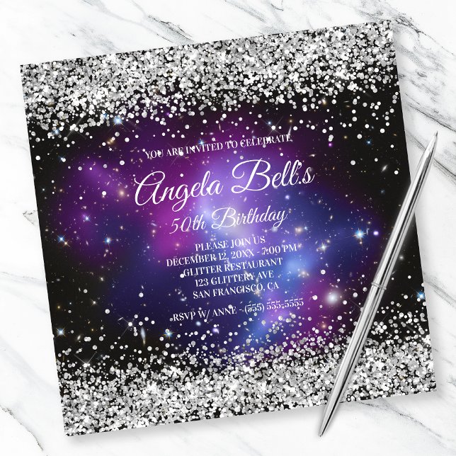 Invitation Faux Sparkly Silver Parties scintillant Céleste Vi (Créateur téléchargé)