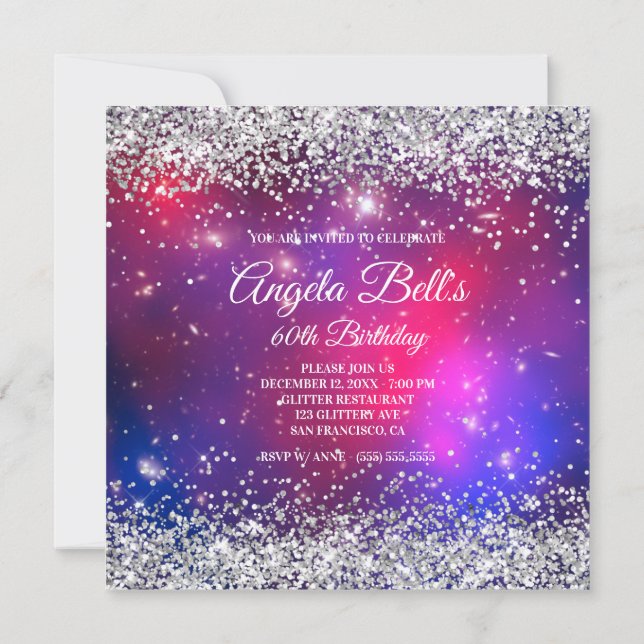 Invitation Faux Sparkly Silver Parties scintillant Celestial  (Dos)