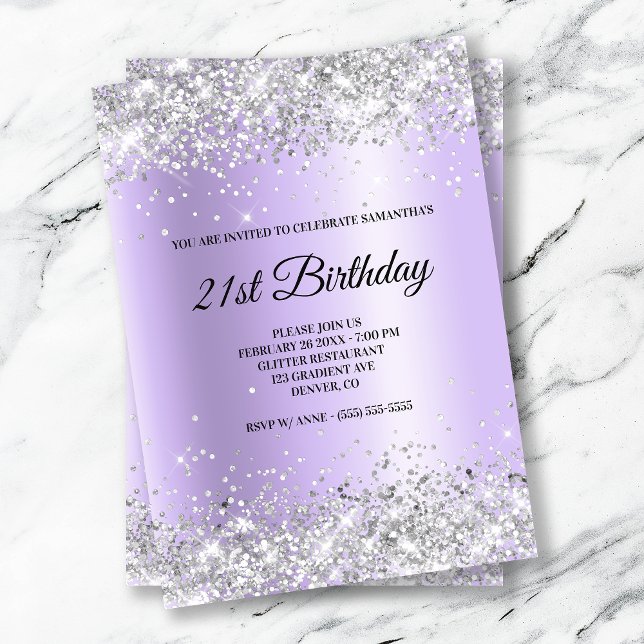 Invitation Faux Sparkly Silver Parties scintillant Lavender S (Créateur téléchargé)