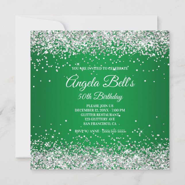 Invitation Faux Sparkly Silver Parties scintillant Monogram G (Dos)