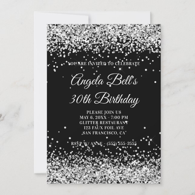 Invitation Faux Sparkly Silver Parties scintillant Noir 30e a (Dos)