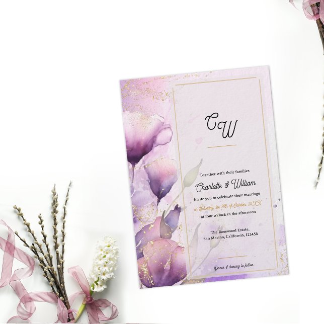 Invitation Faux Vélin Luxe Monogramme Floral Mariage (Faux Vellum Luxury Monogram Floral Wedding Invitation)