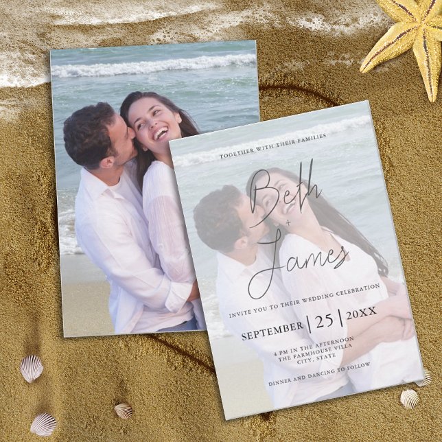 Invitation Faux Vellum Photo Plage tropicale Mariage (Créateur téléchargé)