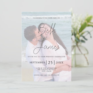 Invitation Faux Vellum Photo Plage tropicale Mariage