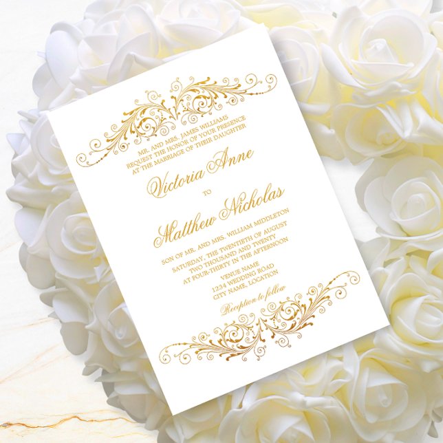 Invitation Faux Vintage d'huile d'or de Damas (Créateur téléchargé)