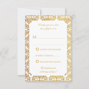 Invitation Faux Vintage d'huile d'or fleurit Damask RSVP