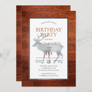 Invitation Faux Wood Antlered Deer