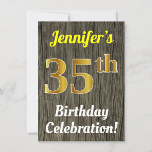Invitation Faux Wood, Faux Gold 35e anniversaire