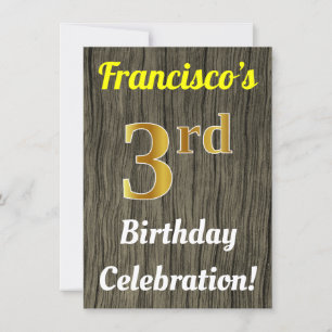 Invitation Faux Wood, Faux Gold 3e anniversaire