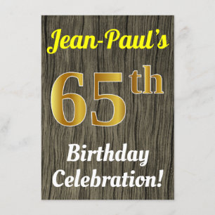 Invitation Faux Wood, Faux Gold 65e anniversaire