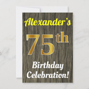 Invitation Faux Wood, Faux Gold 75e anniversaire