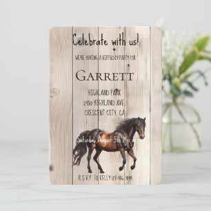 Invitation Faux Wood Horse Anniversaire
