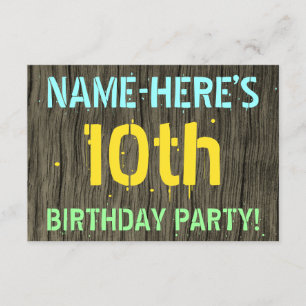 Invitation Faux Wood, Peint Texte Look, 10e anniversaire + No