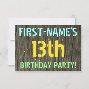 Invitation Faux Wood, Peint Texte Look, 13e anniversaire + No