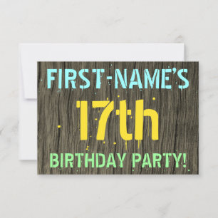 Invitation Faux Wood, Peint Texte Look, 17e anniversaire + No