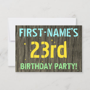 Invitation Faux Wood, Peint Texte Look, 23ème anniversaire +
