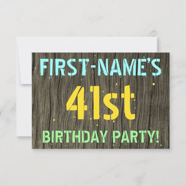 Invitation Faux Wood, Peint Texte Look, 41e anniversaire + No (Devant)