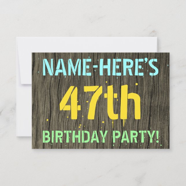 Invitation Faux Wood, Peint Texte Look, 47e anniversaire + No (Devant)