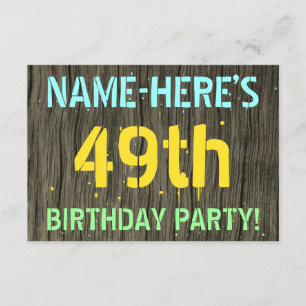 Invitation Faux Wood, Peint Texte Look, 49e anniversaire + No