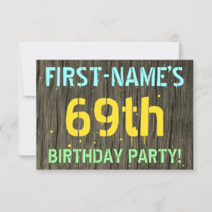 Invitation Faux Wood, Peint Texte Look, 69e anniversaire + No