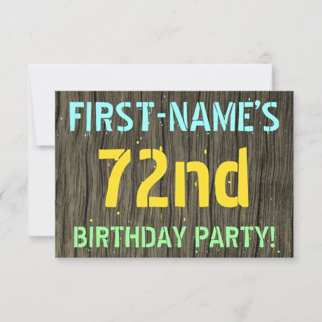 Invitation Faux Wood, Peint Texte Look, 72e anniversaire + No (Devant)