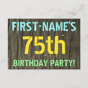 Invitation Faux Wood, Peint Texte Look, 75e anniversaire + No