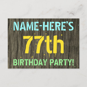 Invitation Faux Wood, Peint Texte Look, 77e anniversaire + No