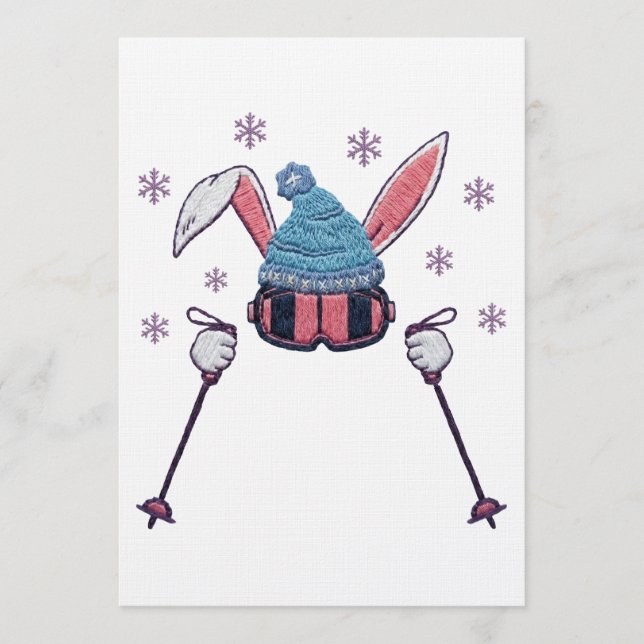 Invitation Faux yarn skiing rabbit winter humor (Devant)
