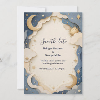 Invitation fauxcut Céleste Mariage Clair de Lune Étoiles et O