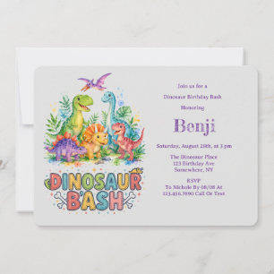 Invitation Faveur de fête d'anniversaire de dinosaure coloré