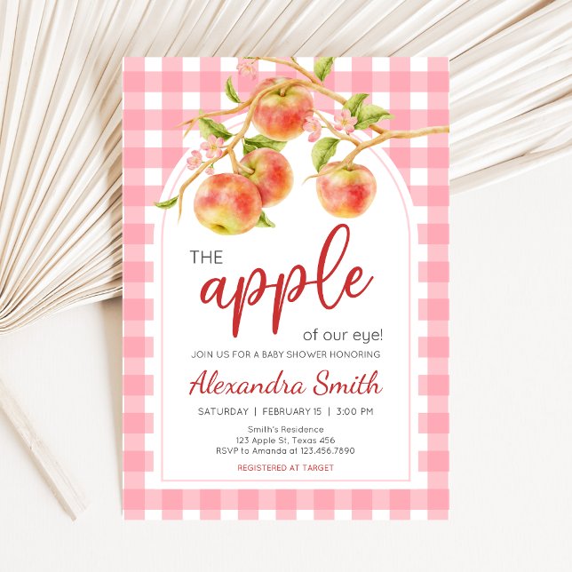Invitation Faveur de Nos Yeux Baby Shower Gingham (Apple Baby Shower Invitation)