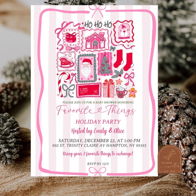 Invitation Favoris de Noël Coquette Rose Fêtes (Créateur téléchargé)