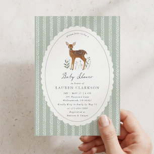 Invitation Fawn des Bois, Fond Vert Sauge Baby Shower