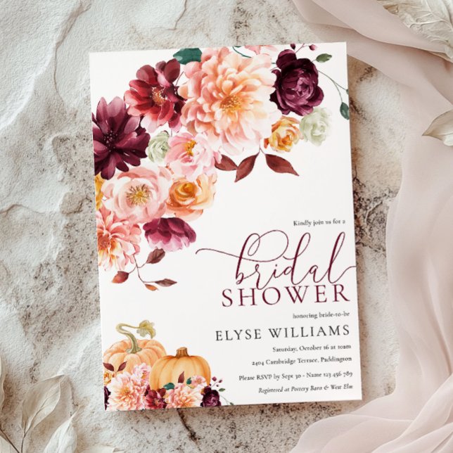 Invitation Faye Burgundy Automne Automne Fête des mariées Flo (Créateur téléchargé)