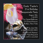 Invitation Feather Mask 21st Birthday Party<br><div class="desc">Masque de plumes et cocktail 21e anniversaire invitation de fête mascarade.</div>