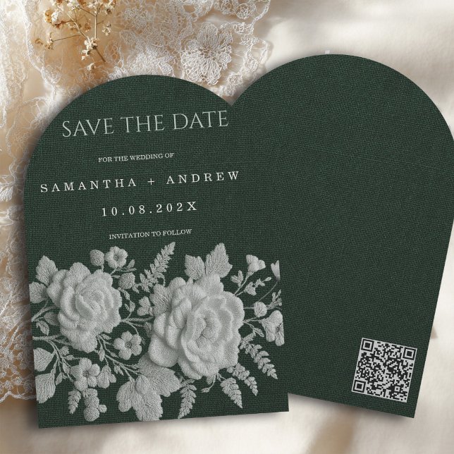 Invitation Fecha Reservada Faux En Relief Emeraude Botanique (Créateur téléchargé)