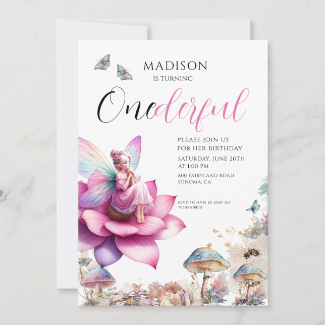 Invitation Fée 1er anniversaire Enchanted Forest (Devant)