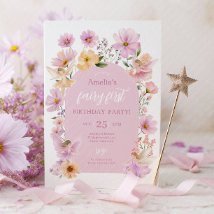 Invitation Fée 1er Anniversaire Fée Fête Rose Fille Peche