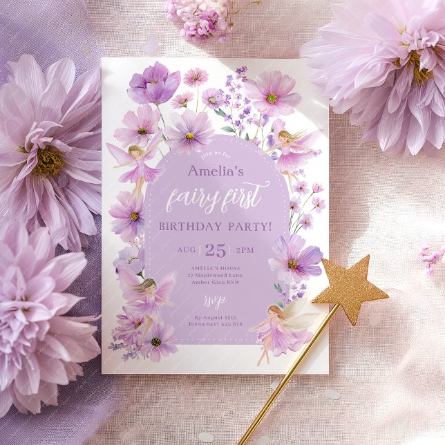 Invitation Fée 1er Anniversaire Fée Fille Violette Fête (Fairy First Purple Invitation)