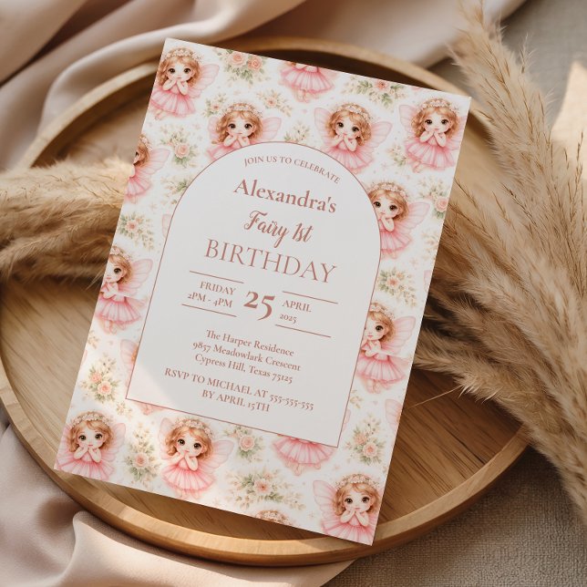 Invitation Fée 1er Anniversaire Jardin Rose (Créateur téléchargé)