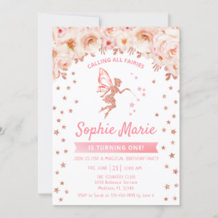 Invitation Fée 1er Anniversaire - Rose Gold Pink
