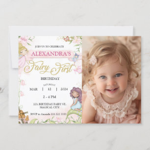 Invitation Fée 1er premier anniversaire Girl Photo Forest