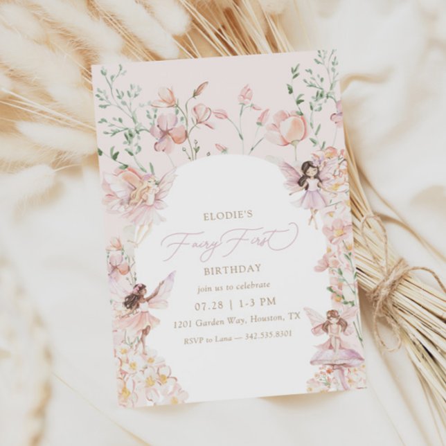 Invitation Fée 1ère Filles Florales Rose Anniversaire (Créateur téléchargé)