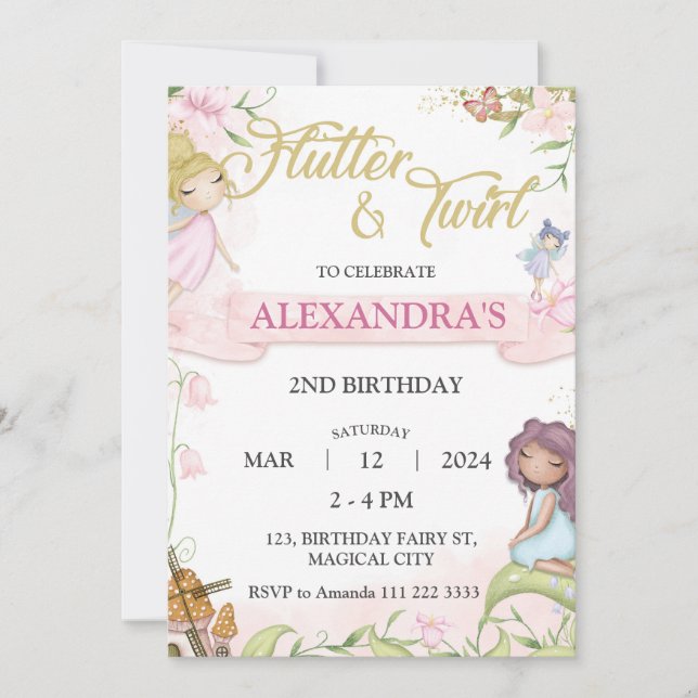 Invitation Fée 2ème 3ème 4ème 5ème Anniversaire Forêt Champêt (Devant)