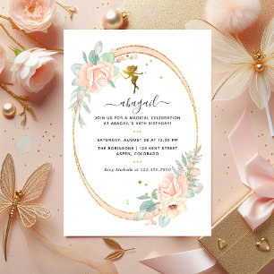 Invitation Fée à thème Floral Blush et Gold Birthday Party
