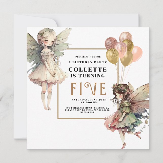 Invitation Fée Anime Fairy Girl 5e fête d'anniversaire (Devant)