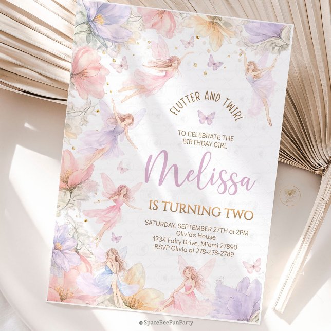 Invitation Fée Anniversaire Fleur Sauvage Papillons (fairy birthday invitation, wildflower birthday, butterfly birthday party, fairy party invite, garden)
