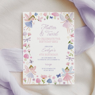 Invitation Fée Anniversaire Papillon et Tournoiement Violet F