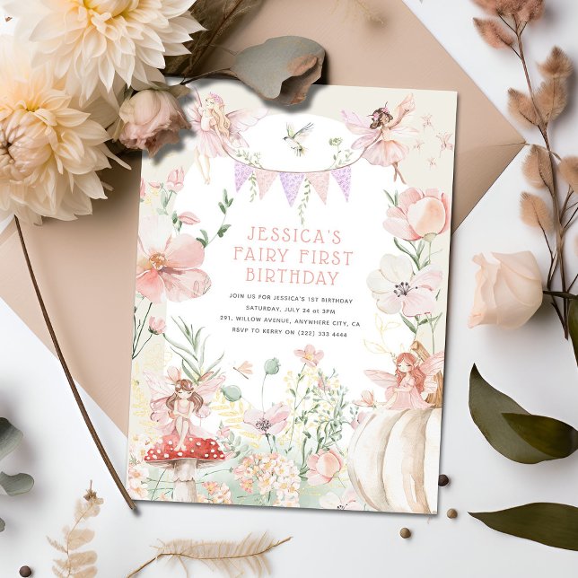 Invitation Fée Aquarelle Fantaisiste 1er Anniversaire (Créateur téléchargé)
